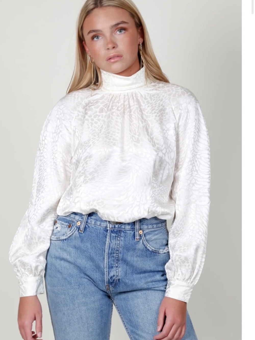 FRAME Foldover Mock Neck Blouse Size M